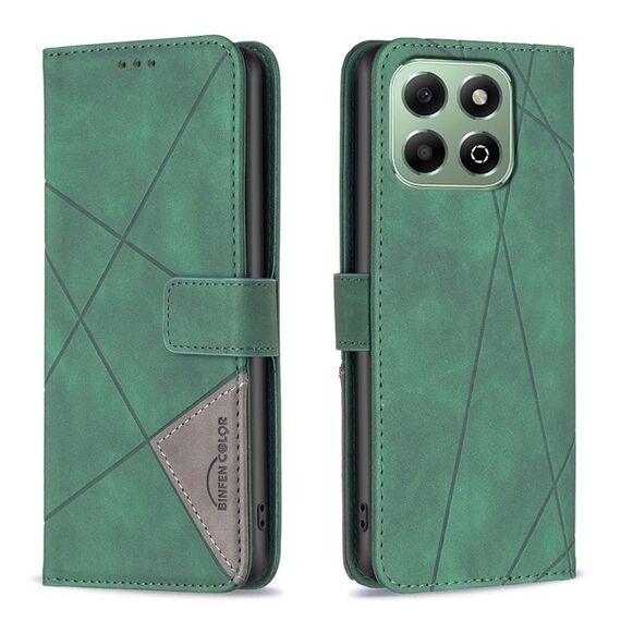 Custodia per telefono in pelle con texture a rombi e fibbia magnetica per Honor X6b (verde)