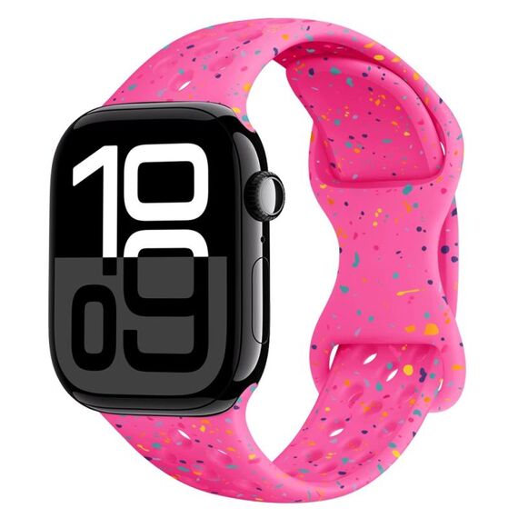 Per Apple Watch Series 10 42mm Hole Style Butterfly Buckle Camouflage Silicone Watch Band (Rosa)