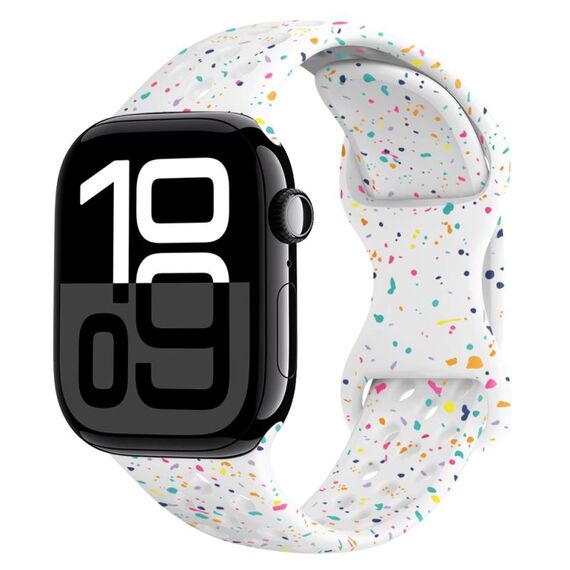 Per Apple Watch Series 10 42mm Hole Style Butterfly Buckle Camouflage Silicone Watch Band (Bianco)
