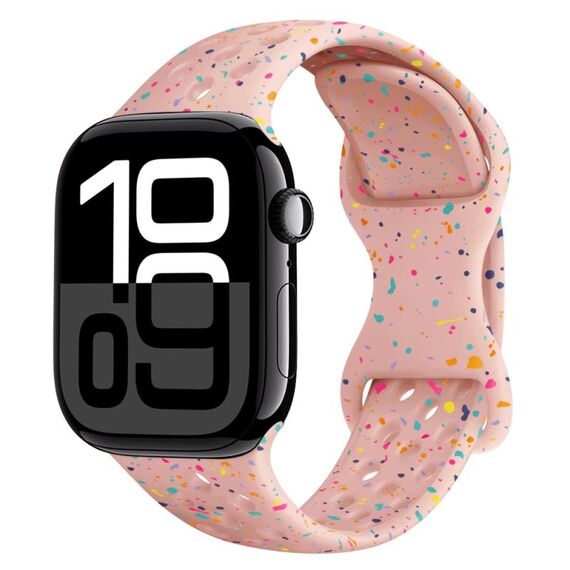 Per Apple Watch Series 10 42mm Hole Style Butterfly Buckle Camouflage Silicone Watch Band (Rosa Sabbia)