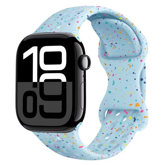 Per Apple Watch Series 10 42mm Hole Style Butterfly Buckle Camouflage Silicone Watch Band (azzurro chiaro)