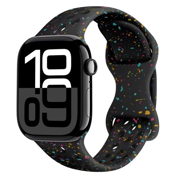 Per Apple Watch Series 10 42mm Hole Style Butterfly Buckle Camouflage Silicone Watch Band (Nero)