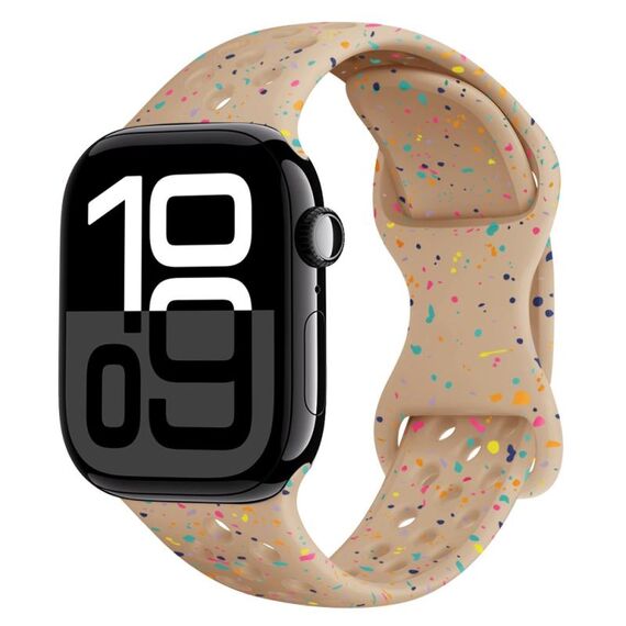Per Apple Watch Series 10 46mm Hole Style Butterfly Buckle Camouflage Silicone Watch Band (Milk Tea)