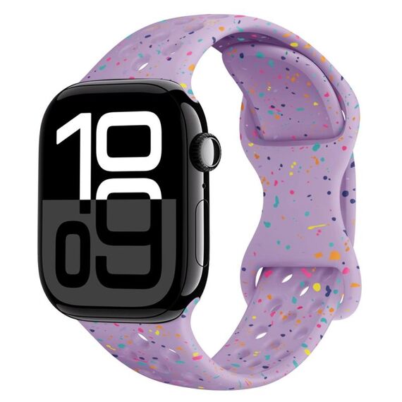 Per Apple Watch Series 10 46mm Hole Style Butterfly Buckle Camouflage Silicone Watch Band (Viola chiaro)
