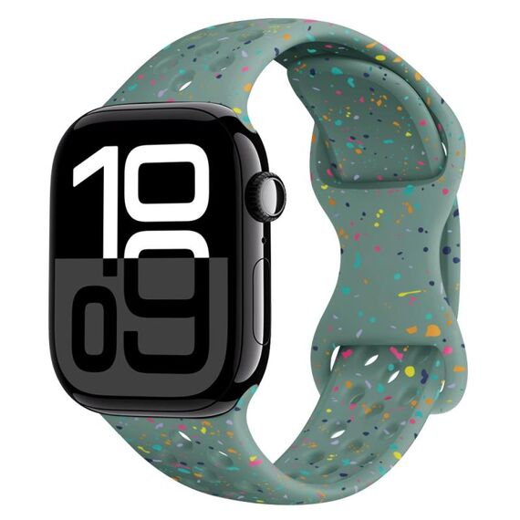 Per Apple Watch Series 10 46mm Hole Style Butterfly Buckle Camouflage Silicone Watch Band (verde pino)