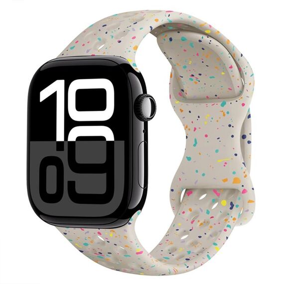 Per Apple Watch Series 10 46mm Hole Style Butterfly Buckle Camouflage Silicone Watch Band (Colore Starlight)