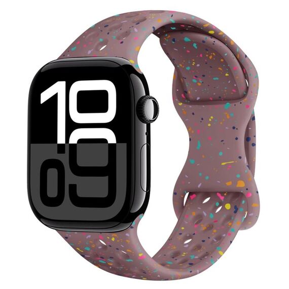 Per Apple Watch Series 10 46mm Hole Style Butterfly Buckle Camouflage Silicone Watch Band (Viola fumo)