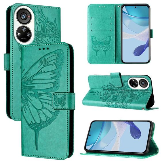 Per ZTE Blade V40s Custodia per telefono in pelle con motivo a farfalla in rilievo (verde)