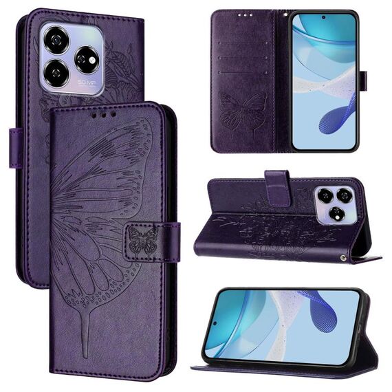 Per ZTE Blade V60 / Axon 60 4G Custodia in pelle con motivo a farfalla in rilievo (viola scuro)
