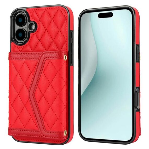 Per iPhone 16 Plus Custodia per telefono con trama rombica e cordino lungo (rosso)