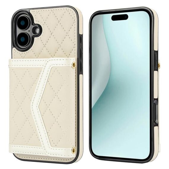 Per iPhone 16 Custodia per telefono con trama rombica e cordino lungo (beige)