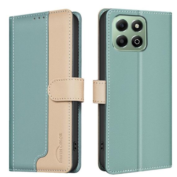 Custodia per telefono in pelle antifurto RFID abbinata ai colori per Honor X6b (verde)