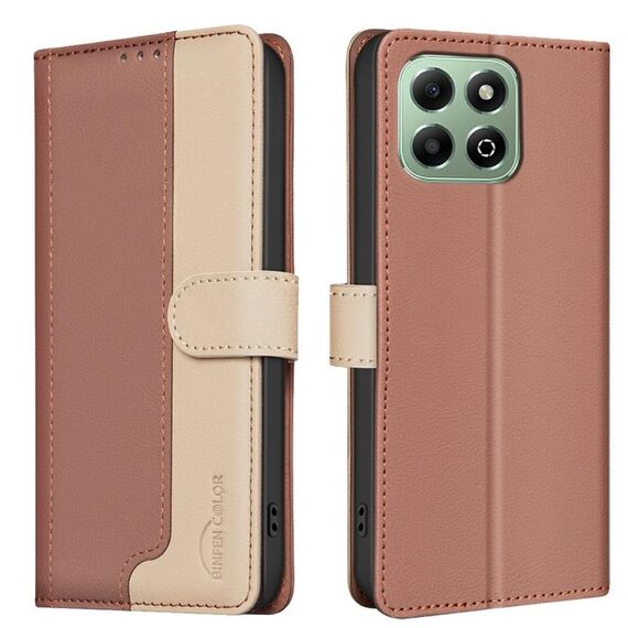 Custodia per telefono in pelle antifurto RFID abbinata ai colori per Honor X6b (marrone)