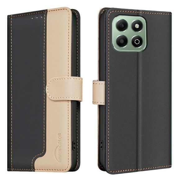 Custodia per telefono in pelle antifurto RFID abbinata ai colori per Honor X6b (nera)