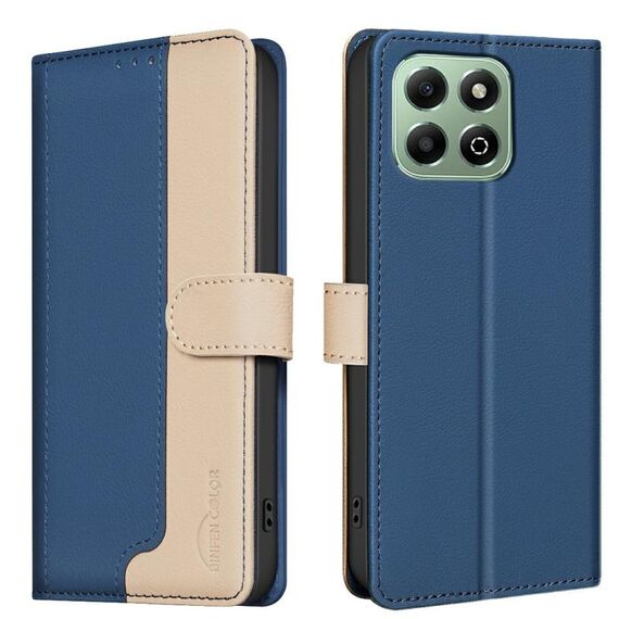 Custodia per telefono in pelle antifurto RFID abbinata ai colori per Honor X6b (blu)