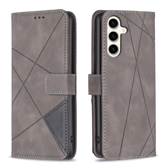 Per Samsung Galaxy M35 Custodia per telefono in pelle con fibbia magnetica e trama a rombi (grigio)