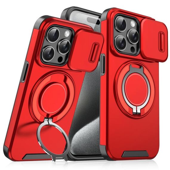 Custodia per telefono con supporto ad anello scorrevole Camshield per iPhone 15 Pro (rosso)