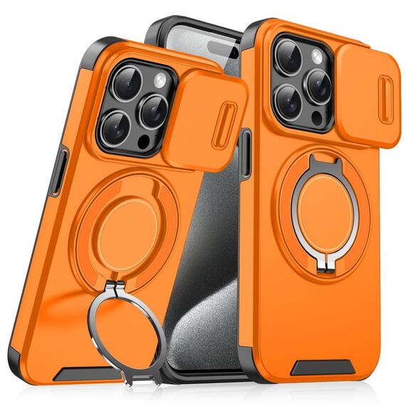 Custodia per telefono con supporto ad anello scorrevole Camshield per iPhone 15 Pro (arancione)