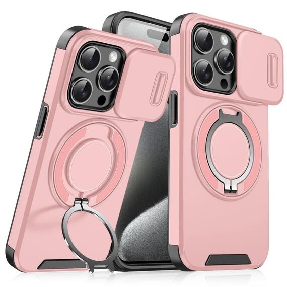 Custodia per telefono con supporto ad anello scorrevole Camshield per iPhone 15 Pro (rosa)