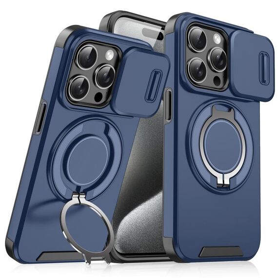 Custodia per telefono con supporto ad anello scorrevole Camshield per iPhone 15 Pro (blu)
