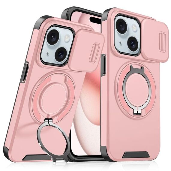 Custodia per telefono con supporto ad anello scorrevole Camshield per iPhone 15 (rosa)