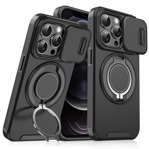 Custodia per telefono con supporto ad anello scorrevole Camshield per iPhone 12 Pro (nero)