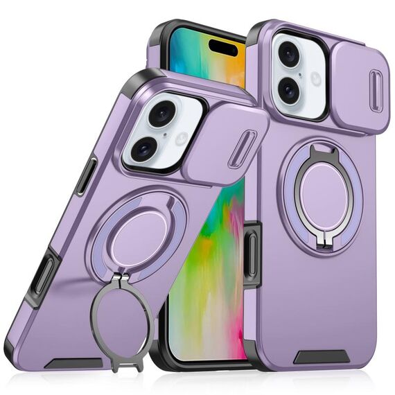 Custodia per telefono con supporto ad anello scorrevole Camshield per iPhone 16 Plus (viola)