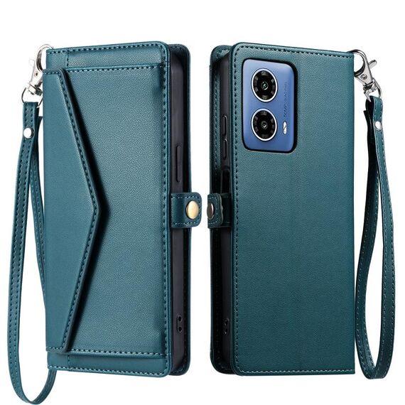 Per Motorola Moto G34 Portafoglio Multi-Slot per Scheda Custodia in Pelle per Telefono con Laccetto (Verde)