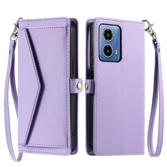 Per Motorola Moto G34 Portafoglio Multi-Slot per Scheda Custodia in Pelle per Telefono con Lanyard (Viola)