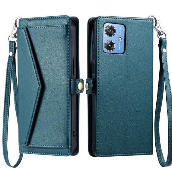 Per Motorola Moto G54 / G64 Portafoglio Multi-Slot per Scheda Custodia in Pelle per Telefono con Laccetto (Verde)