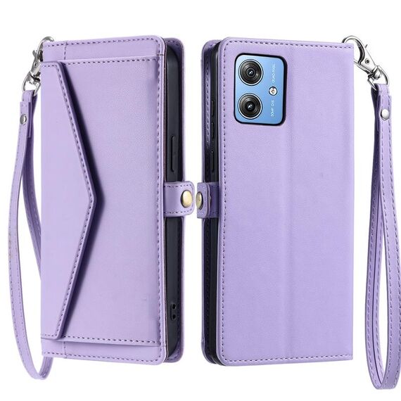 Per Motorola Moto G54 / G64 Portafoglio Multi-Slot per Scheda Custodia in Pelle per Telefono con Lanyard (Viola)