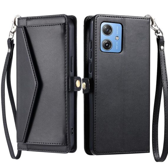 Per Motorola Moto G54 / G64 Portafoglio Multi-Slot per Scheda Custodia in Pelle per Telefono con Laccetto (Nero)