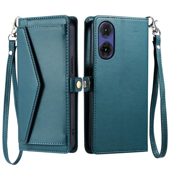 Per Motorola Moto G85 Portafoglio Multi-Slot per Scheda Custodia in Pelle per Telefono con Laccetto (Verde)