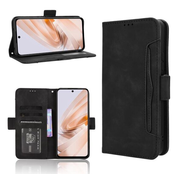 Per Redmi 13 4G / Note 13R 5G Custodia in pelle con texture in vitello e slot per schede (nero)