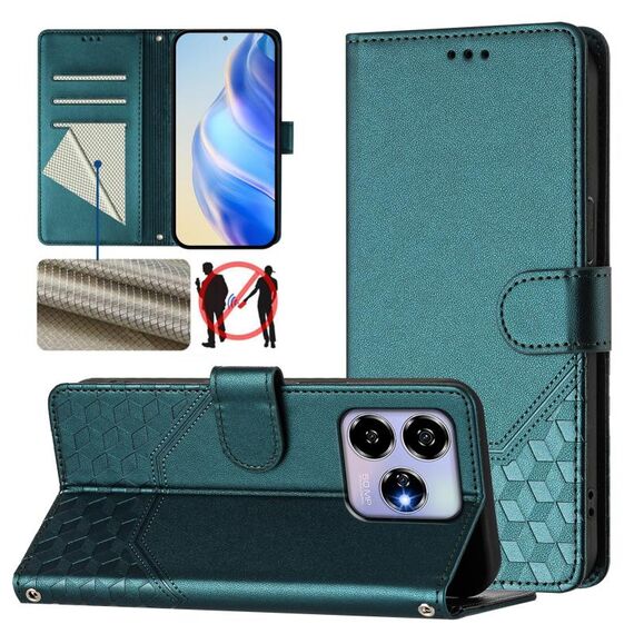 Per ZTE Blade V60 4G / Axon 60 4G Custodia per telefono in pelle con stampa a nido d'ape RFID (verde pavone)
