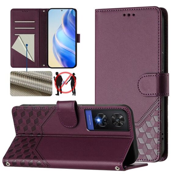 Per TCL 505 Custodia per telefono in pelle con stampa a nido d'ape RFID (viola)