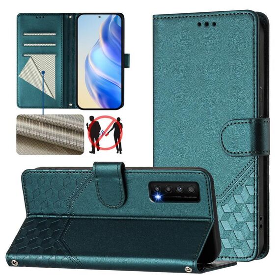 Per TCL Stylus 5G Custodia per telefono in pelle con stampa a nido d'ape RFID (verde pavone)
