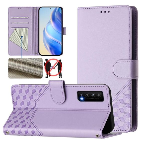 Per TCL Stylus 5G Custodia per telefono in pelle con stampa a nido d'ape RFID (viola chiaro)