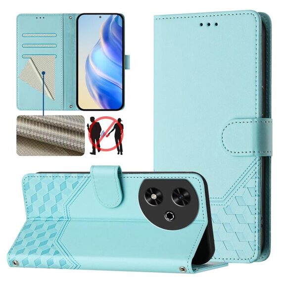 Custodia per telefono in pelle con stampa a nido d'ape RFID per Honor Play 50 (verde menta)