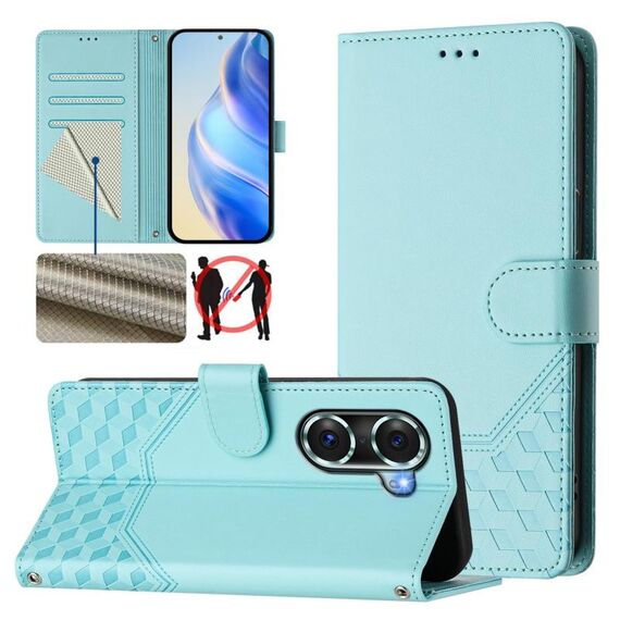 Per Honor 60 Pro 5G Custodia per telefono in pelle con stampa a nido d'ape RFID (verde menta)