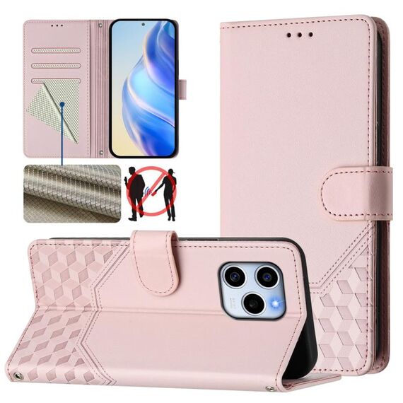 Per Honor 60 SE 5G Custodia per telefono in pelle con stampa a nido d'ape RFID (rosa)
