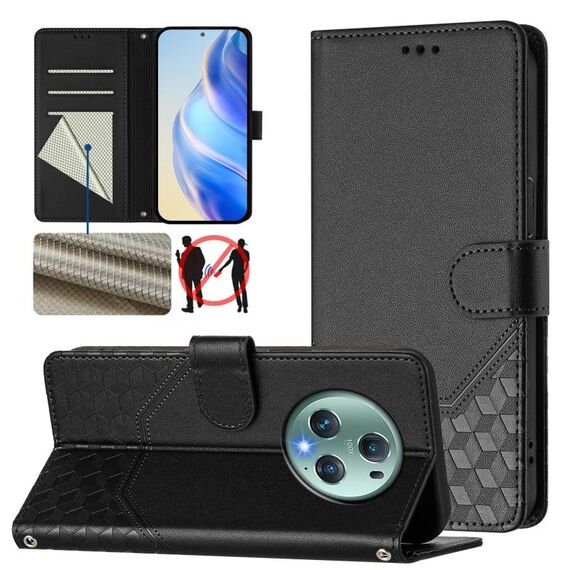 Custodia per telefono in pelle con stampa a nido d'ape RFID per Honor Magic5 Pro (nera)