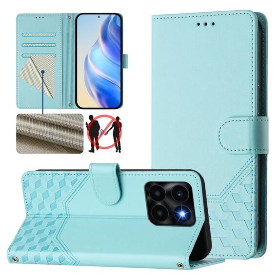 Custodia per telefono in pelle con stampa a nido d'ape RFID per Honor X6a 4G (verde menta)