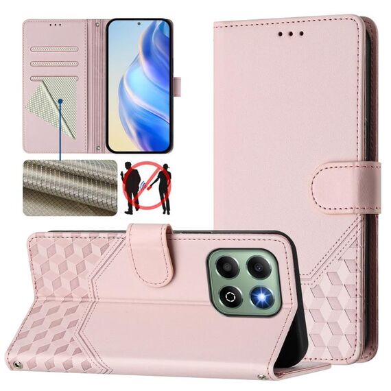 Custodia per telefono in pelle con stampa a nido d'ape RFID per Honor X6b (rosa)