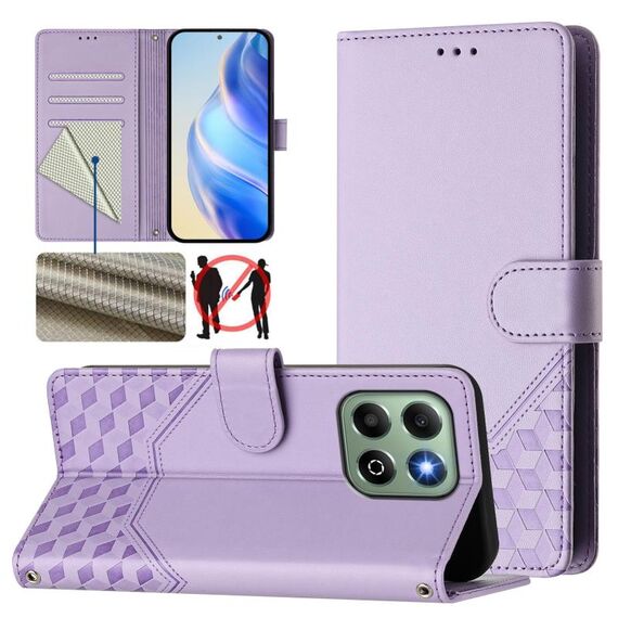 Custodia per telefono in pelle con stampa a nido d'ape RFID per Honor X6b (viola chiaro)