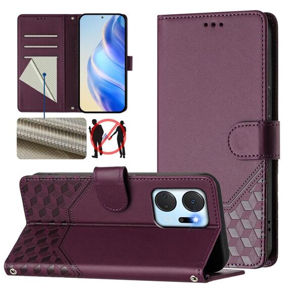 Per Honor X7a 4G / Play 7T 5G Custodia in pelle con stampa a nido d'ape RFID (viola)