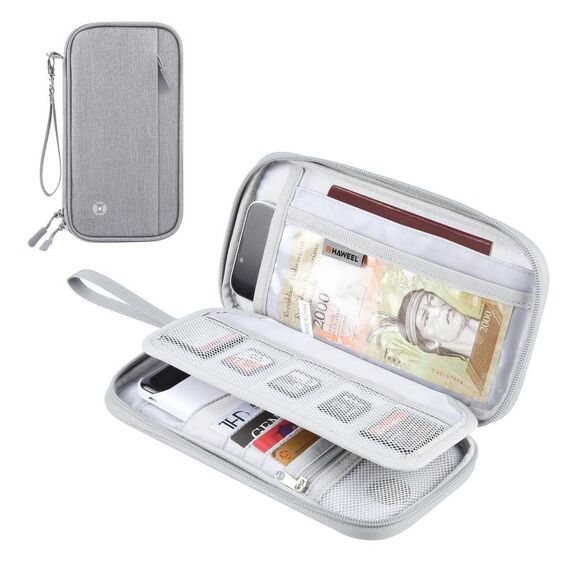 HAWEEL Pochette Porta Passaporto Porta Documenti Organizzatore Porta Carte di Credito Borsa (Grigio)