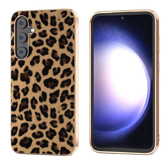 Per Samsung Galaxy S23 FE 5G Nano Plating Custodia per telefono con stampa leopardata (marrone)