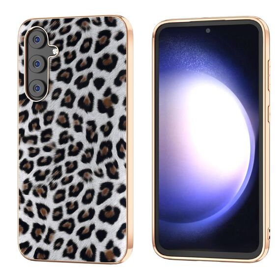 Per Samsung Galaxy S23 FE 5G Nano Plating Custodia per telefono con stampa leopardata (Argento)