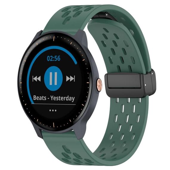 Per cinturino in silicone con chiusura magnetica pieghevole Garmin Vivoactive3 Music da 20 mm (verde scuro)